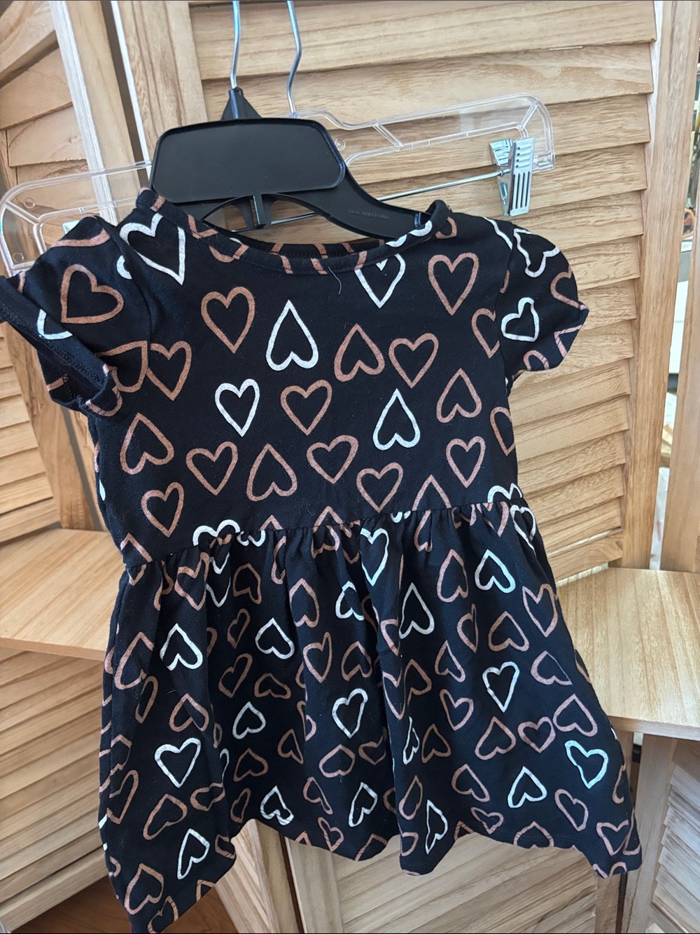 Cat & Jack Black Dress with Brown and White Heart Print 5T